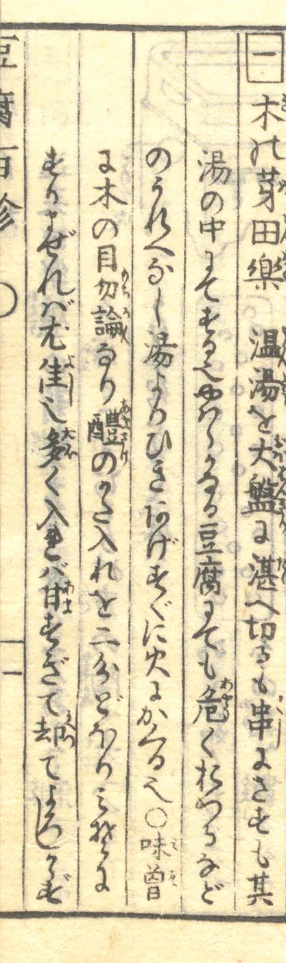 豆腐百珍の原本。木の芽田楽の項