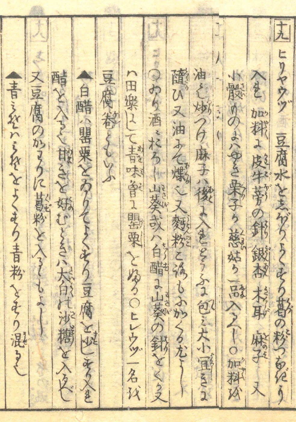 豆腐百珍の原本。ヒリヤウヅの項